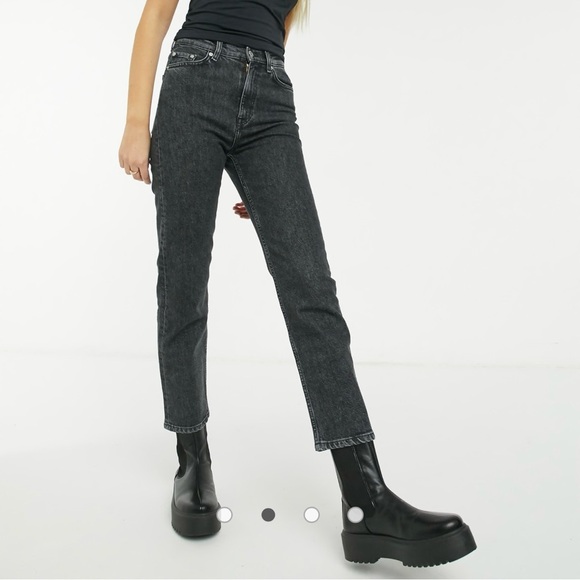 & Other Stories Straight Leg Acid Wash Jeans 26 Paris 90s y2k Retro Black Denim - Picture 2 of 11